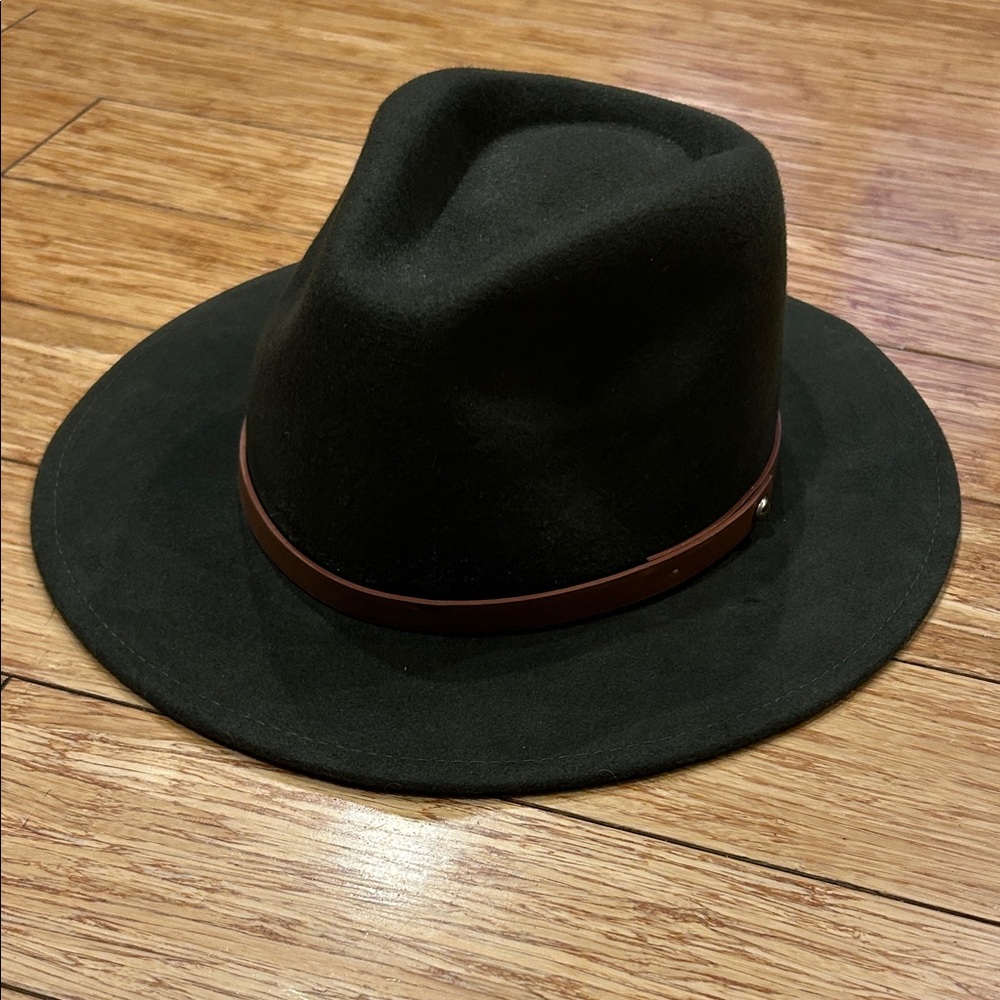Anthropologie Classic Wool Boho Black Fedora with Brown Band